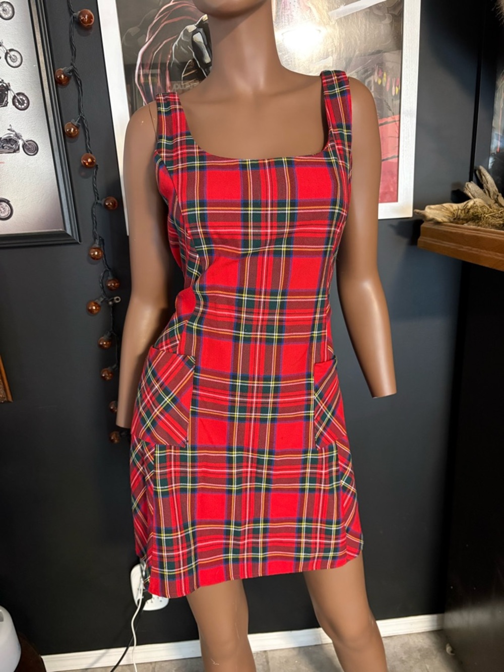 Vintage Algo Red Plaid Mini Dress!